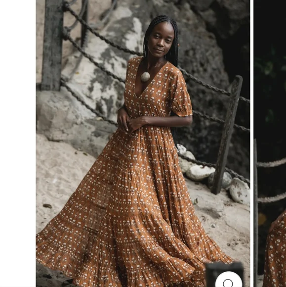 Daughters of India Chaaya Maxi Dress in Chai Cotton tiered vneck maxi dress - Picture 5 of 13